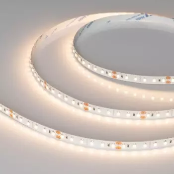 Светодиодная лента Arlight 8х1 мм, 5 м, IP20, 3528, 120 LED/м, 9 Вт/м, 24 В, 3000К, свечение тёплое белое