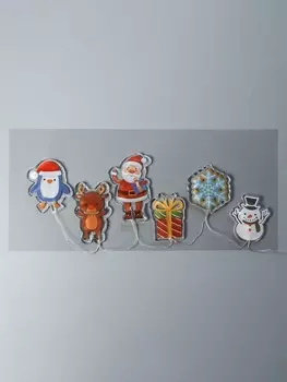 Светодиодная наклейка на окна «Новогодние друзья», 0.5 м, 6 LED, от батареек CR20322, свечение тёплое белое