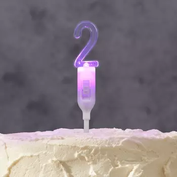 Светодиодная свеча «Цифра 2», 14.5 см, от батареек LR11303 (в комплекте), свечение мульти (RGB)