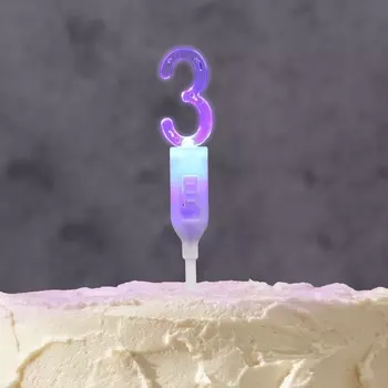 Светодиодная свеча «Цифра 3», 14.5 см, от батареек LR11303 (в комплекте), свечение мульти (RGB)