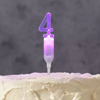 Светодиодная свеча «Цифра 4», 14.5 см, от батареек LR11303 (в комплекте), свечение мульти (RGB)