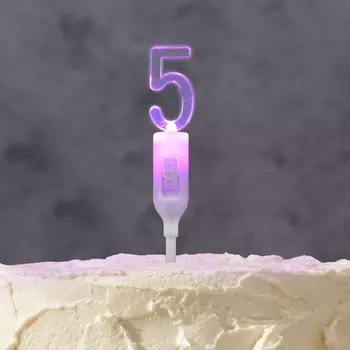 Светодиодная свеча «Цифра 5», 14.5 см, от батареек LR11303 (в комплекте), свечение мульти (RGB)