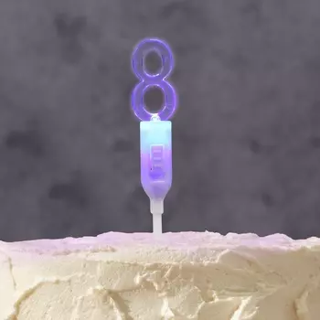Светодиодная свеча «Цифра 8», 14.5 см, от батареек LR11303 (в комплекте), свечение мульти (RGB)