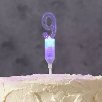 Светодиодная свеча «Цифра 9», 14.5 см, от батареек LR11303 (в комплекте), свечение мульти (RGB)