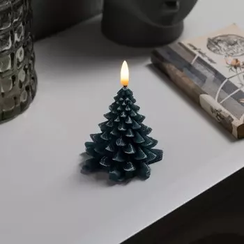 Светодиодная свеча «Ёлка снежная» 8 12 8 см, воск, батарейка CR2032 (в комплекте), свечение тёплое белое