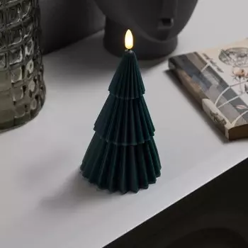 Светодиодная свеча «Ёлка зелёная» 10 18.5 10 см, воск, батарейка CR2032 (в комплекте), свечение тёплое белое