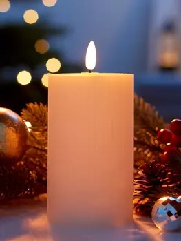 Светодиодная свеча восковая «Белая рифленая», 157 см, от батареек АААx3, свечение тёплое белое