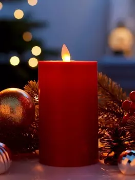 Светодиодная свеча восковая «Глубокий красный», 157 см, от батареек АААx3, свечение тёплое белое