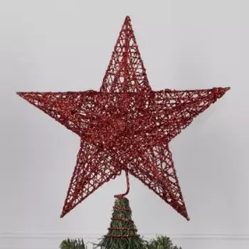 Светодиодная верхушка на ёлку «Звезда красная», 25 см, 20 LED, от батареек CR2032х2, свечение тёплое белое