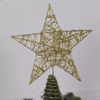 Светодиодная верхушка на ёлку «Звезда золотистая» 20 см, 20 LED, батарейки CR2032х2, свечение тёплое белое