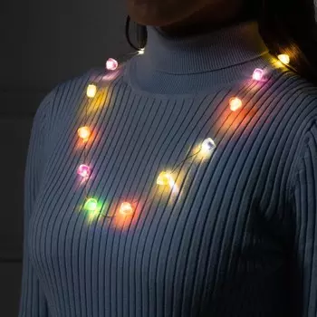 Светодиодные бусы «Сердечки», 80 см, LED(1608)-16-4.6V, AG133 (в компл.), 3 режима, свечение тёплое белое