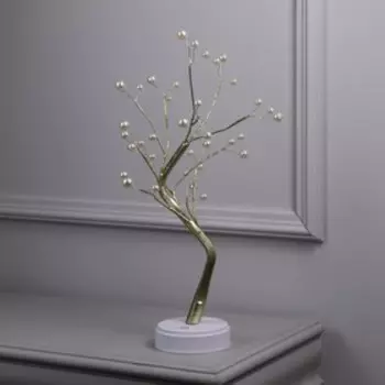 Светодиодный куст «Жемчужины золотистые» 45 см, 36 LED, постоянное свечение, батарейки ААх3 (не в комплекте), USB, свечение тёплое белое