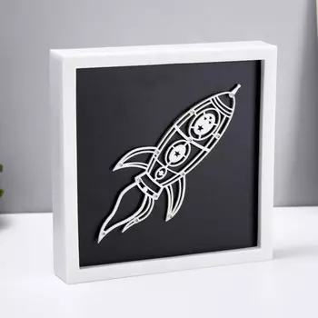 Световая картина-ночник RISALUX «Ракета», LED-ночник, USB, от батареек 3АА, белый 24.524.53.5 см
