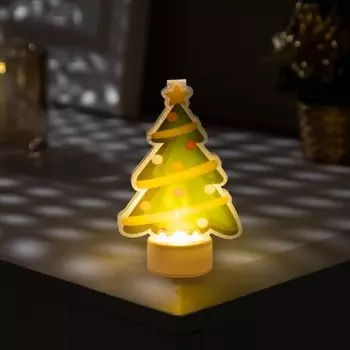 Световая картинка на подставке «Ёлочка», 11 см, 1 LED, от батареек, свечение тёплое белое