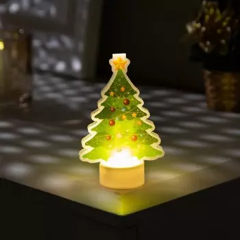 Световая картинка на подставке «Ёлочка», 11 см, 1 LED, от батареек, свечение тёплое белое