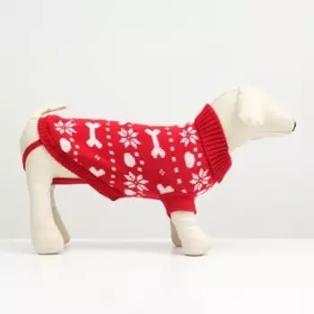 Свитер "Косточки-снежинки", размер 14 (ДС 32-35, ОГ 35-45, ОШ 22-26 см), красный