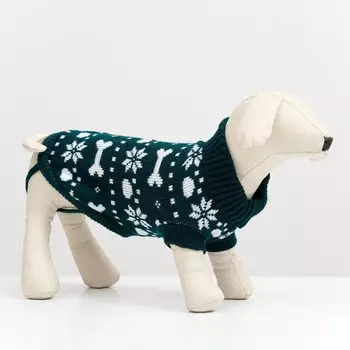 Свитер "Косточки-снежинки", размер 6 (ДС 17-20, ОГ 22-28, ОШ 14-16 см), зелёный