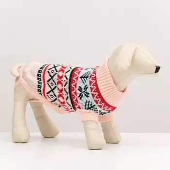 Свитер вязанный с орнаментом, размер XL (ДС 30, ОГ 27-37, ОШ 24-34 см), бежевый