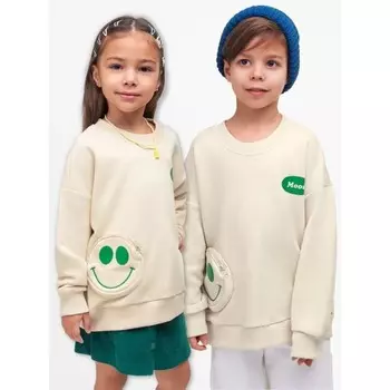 Свитшот детский Amarobaby Smile, рост 128 см, цвет кремовый