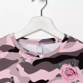 Свитшот для девочки, цвет милитари/рис. розы, рост 128 см