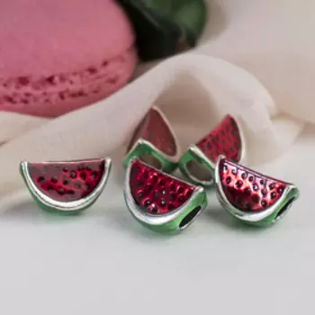 Шарм «Арбузик сочный», зелёно-красный в серебре