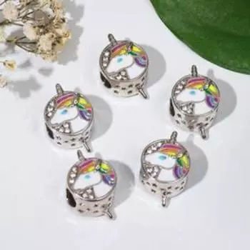 Талисман "Единорог", цветной в серебре