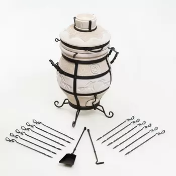 Тандыр «СамОбжар» с откидной крышкой, h=98 см, d=52 см, 97 кг, 12 шампуров, кочерга, совок