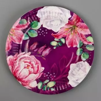 Тарелка одноразовая бумажная "Цветы", 18 см