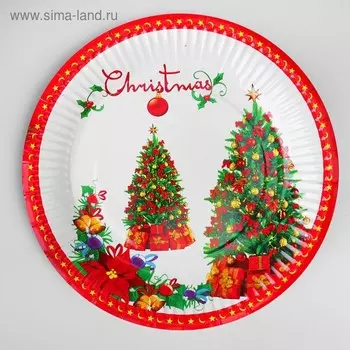 Тарелка новогодняя бумажная «Ёлка с подарками», набор 6 шт.