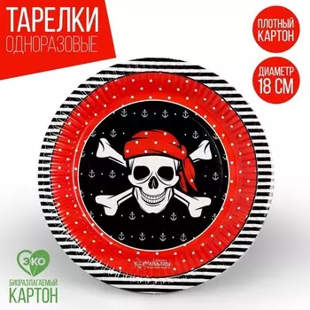 Тарелка одноразовая бумажная «Пиратская» (18 см), на Хэллоуин