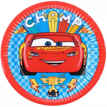 Тарелка бумажная "С Днем Рождения!", 18 см, Тачки