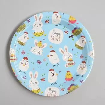 Тарелка бумажная «Счастливой Пасхи», набор 6 шт., цвет голубой