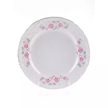 Тарелка Cmielow Rococo «Бледные розы, отводка платина», d=26 см