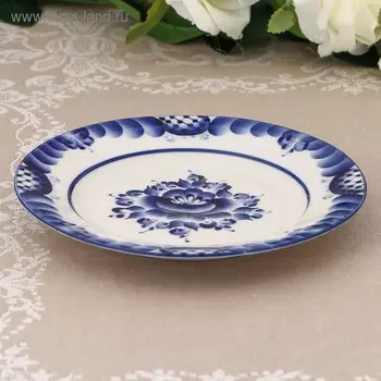 Тарелка плоская «Цветы», d=20 см, гжель, фарфор