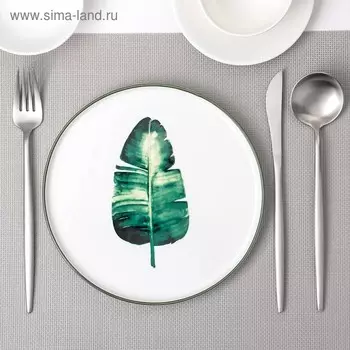 Тарелка керамическая десертная «Ботаника. Пальма», d=20 см, цвет белый и зелёный