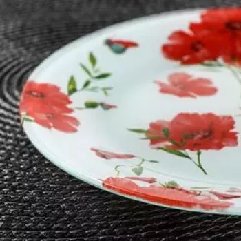 Тарелка стеклянная десертная Доляна «Красные маки», d=20 см