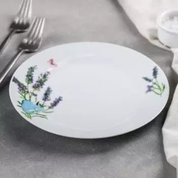 Тарелка десертная Доляна «Лаванда», d=19 см, керамика, белая