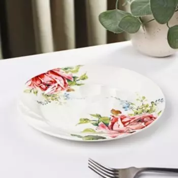 Тарелка фарфоровая десертная Доляна «Роза», d=20,3 см, цвет белый