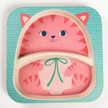 Тарелка детская 2-х секционная из бамбука, цвет МИКС