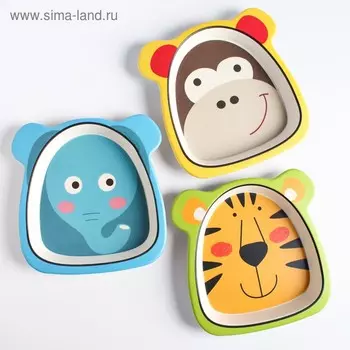 Тарелка детская из бамбука, цвет и рисунок МИКС