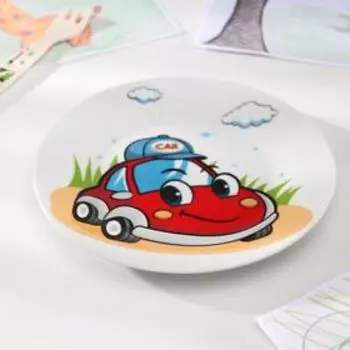 Детская тарелка Доляна «Машинка», d=17.5 см, керамика, белая