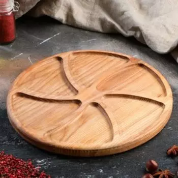 Менажница деревянная "Конти", с разделочной доской, d=30 см, массив ясеня