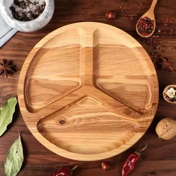 Менажница деревянная "3 деления", с разделочной доской, d=25 см, массив ясеня