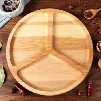 Менажница деревянная "3 деления", с разделочной доской, d=30 см, массив ясеня