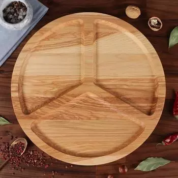 Тарелка-доска для закусок и нарезки "3 деления", d-40 см, массив ясеня