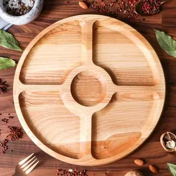 Менажница деревянная Доброе Дерево "Круглая", с разделочной доской, d-30 см, массив ясеня