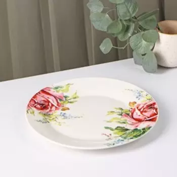 Тарелка обеденная Доляна «Роза», d=25.5 см, фарфор, белая