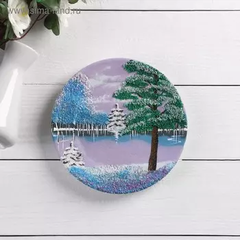 Тарелка фарфоровая "Зима", каменная крошка, D=18 см, микс