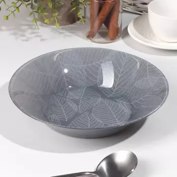 Тарелка глубокая стеклянная «Графи», 1 л, d=22 см, цвет серый