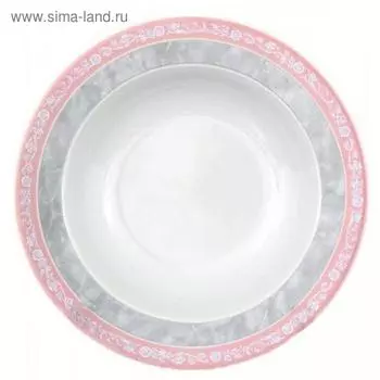 Тарелка глубокая Jana, декор «Серый мрамор с розовым кантом», 22 см